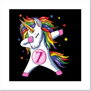 Dabbing Unicorn 7th Birthday Posters and Art